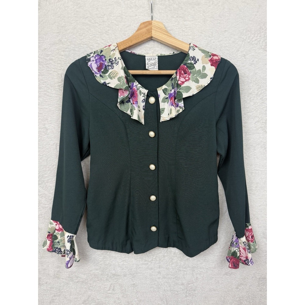 Vintage 90s Great Escape Floral Collar Cuff Prairie Blouse Cottagecore Top USA S
